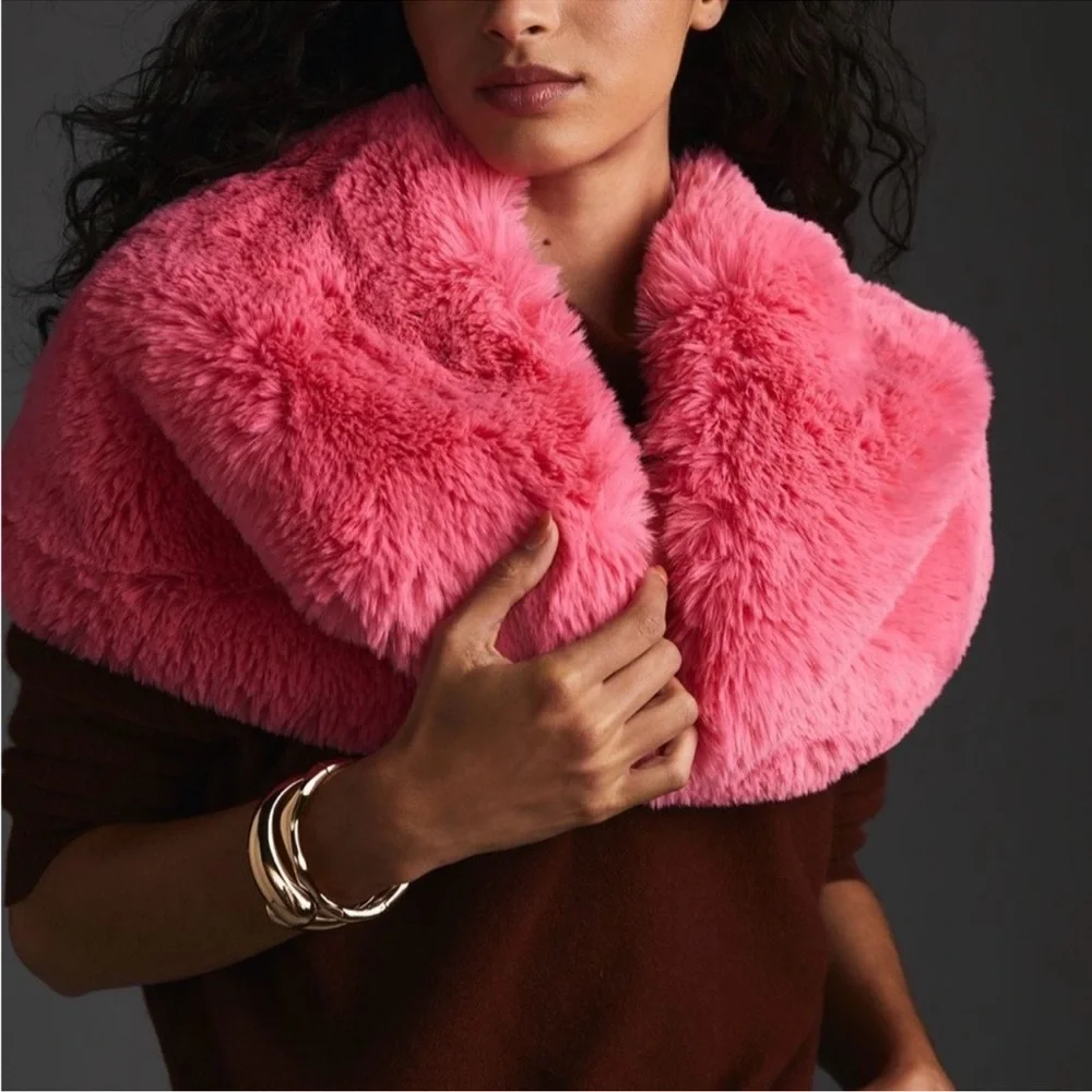 Anthropologie Pink Faux Fur Wrap Scarf